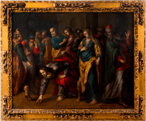 Lot 117: A Flemish school oil on copper painting depicting the Pericope Adulterae